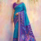 Anaita Blue Soft Silk Printed Saree With Blouse