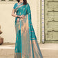 Anaita Blue Soft Silk Woven Saree With Blouse