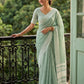 Anaita Blue Linen Zari Work Saree With Blouse