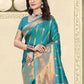 Anaita Blue Soft Silk Woven Saree With Blouse
