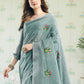 Anaita Blue Linen Embroidery Saree With Blouse