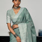 Anaita Blue Linen Zari Work Saree With Blouse