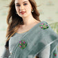 Anaita Blue Linen Embroidery Saree With Blouse