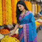 Anaita Blue Pochampally Silk Woven Saree With Blouse