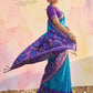 Anaita Blue Soft Silk Printed Saree With Blouse