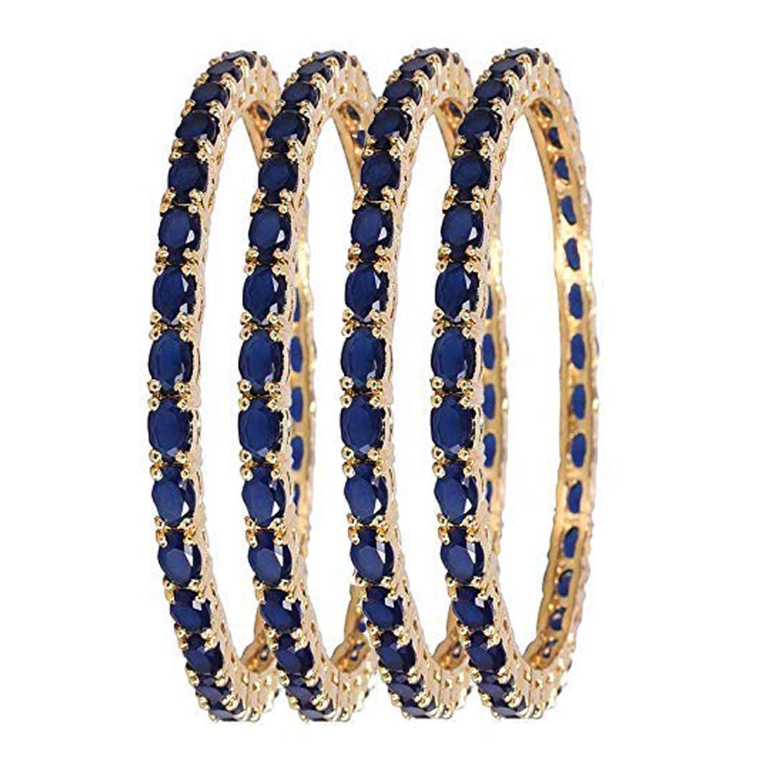 Gold-Polished Alloy Designer Blue Combo Of Ad Bangles - The Pari - Swadesiicart