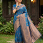 Anaita Blue Silk Blend Woven Saree With Blouse