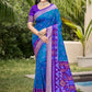 Anaita Blue Silk Saree With Blouse Piece