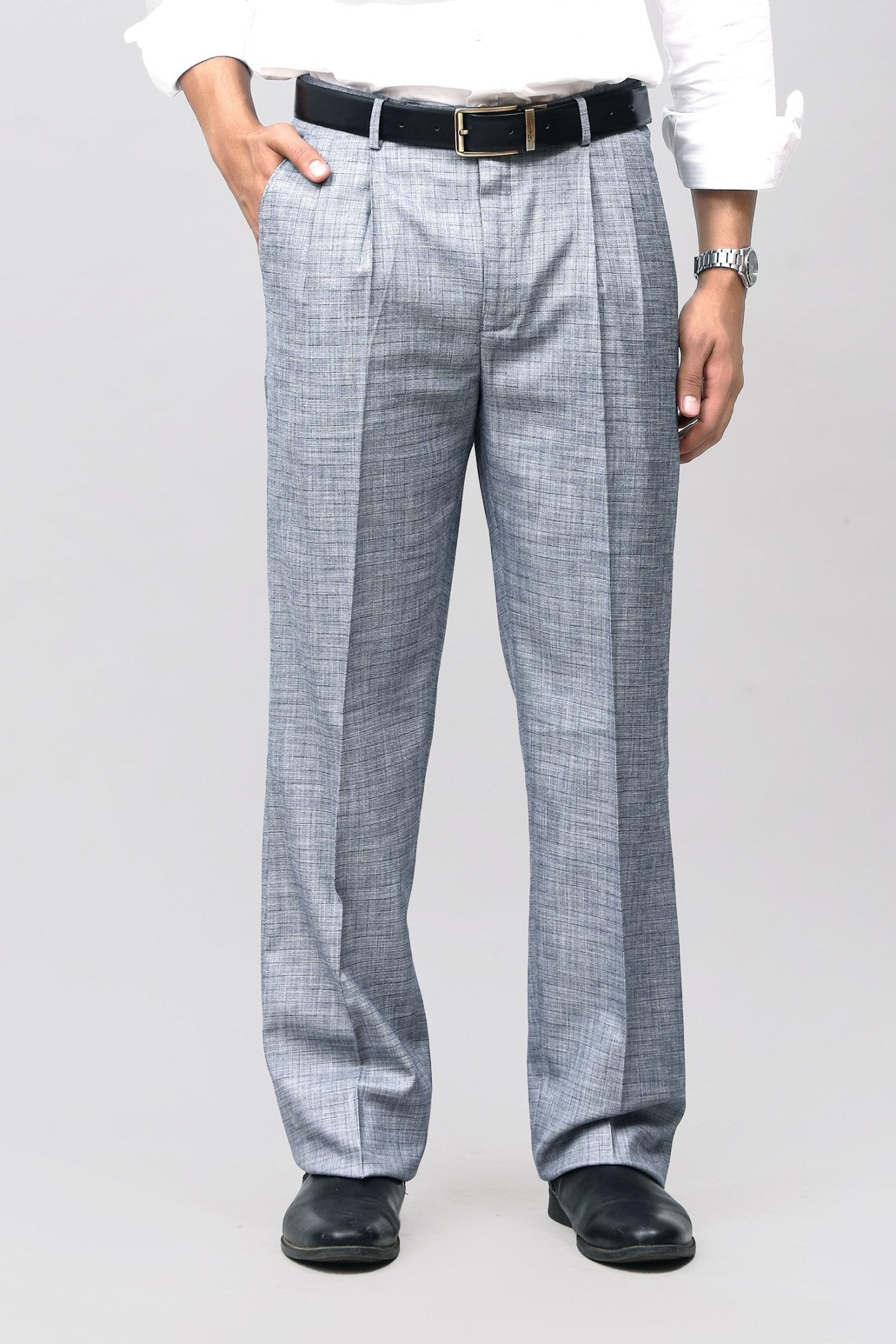 Bluebird Elegant Blue Check Pleated Trouser | Swadesiicart
