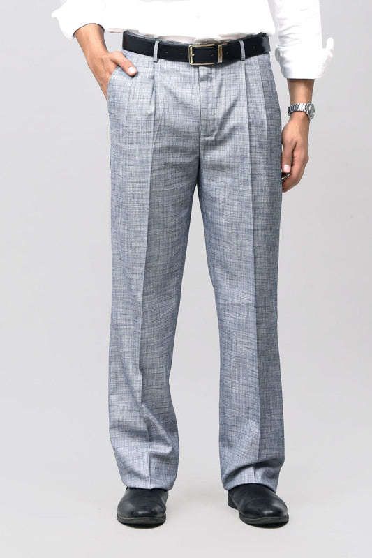 Bluebird Elegant Blue Check Pleated Trouser | Swadesiicart