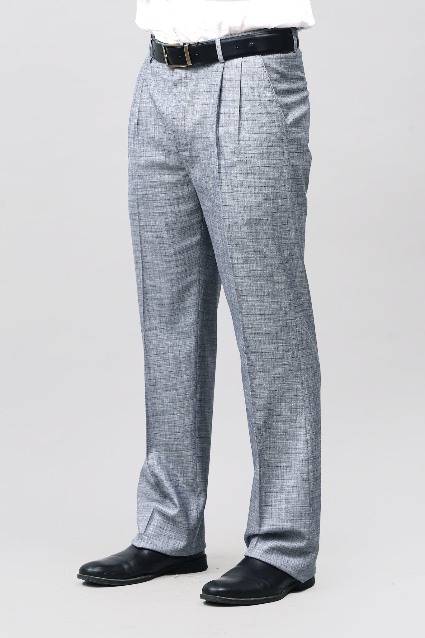Bluebird Elegant Blue Check Pleated Trouser | Swadesiicart