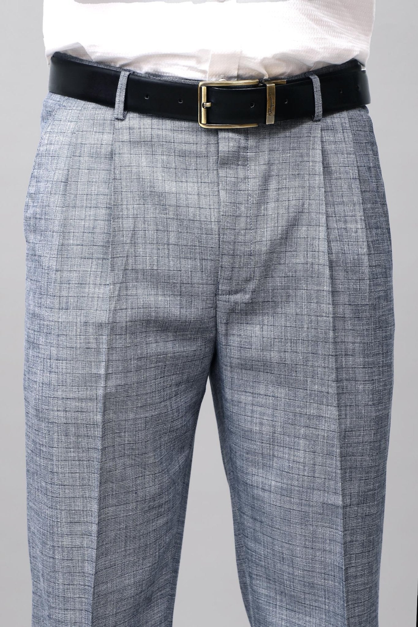 Bluebird Elegant Blue Check Pleated Trouser | Swadesiicart