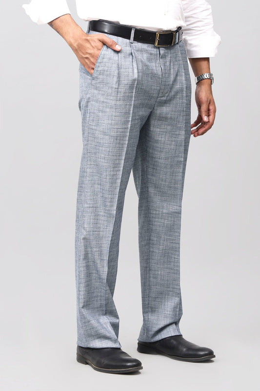 Bluebird Elegant Blue Check Pleated Trouser | Swadesiicart