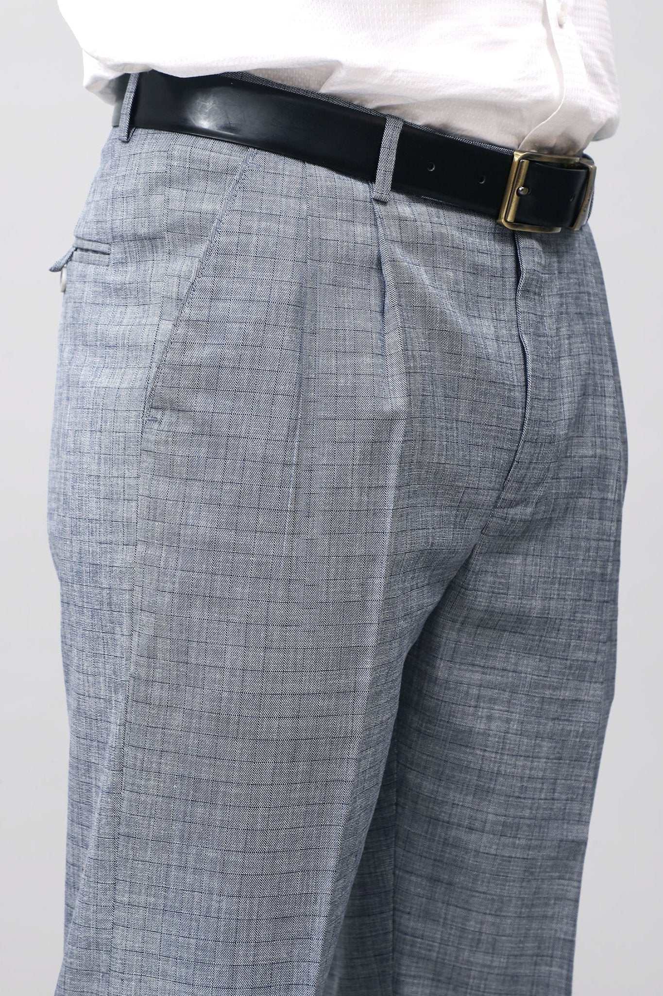 Bluebird Elegant Blue Check Pleated Trouser | Swadesiicart