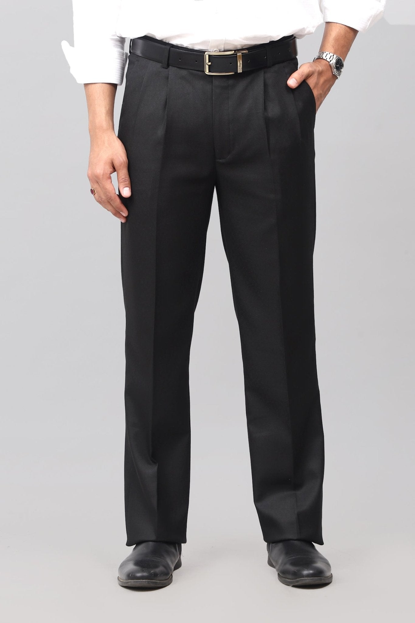 Bluebird Iconic Black Pleated Tailored Trouser | Swadesiicart