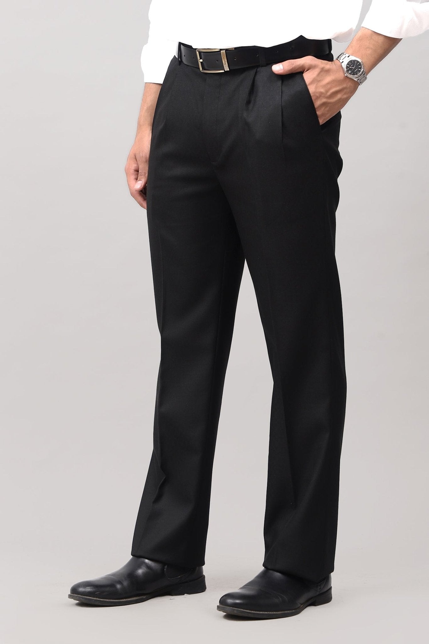 Bluebird Iconic Black Pleated Tailored Trouser | Swadesiicart