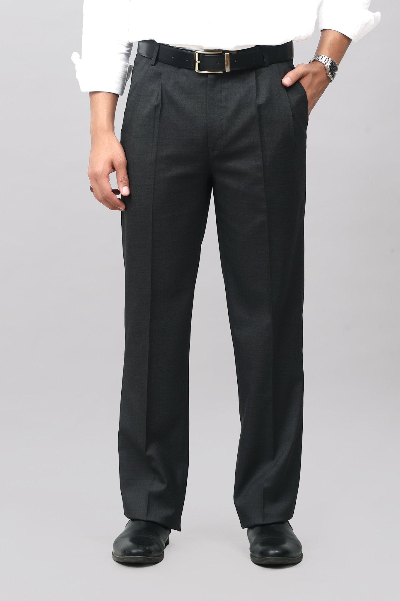 Bluebird Jet Black Pleated Tailored Trouser | Swadesiicart