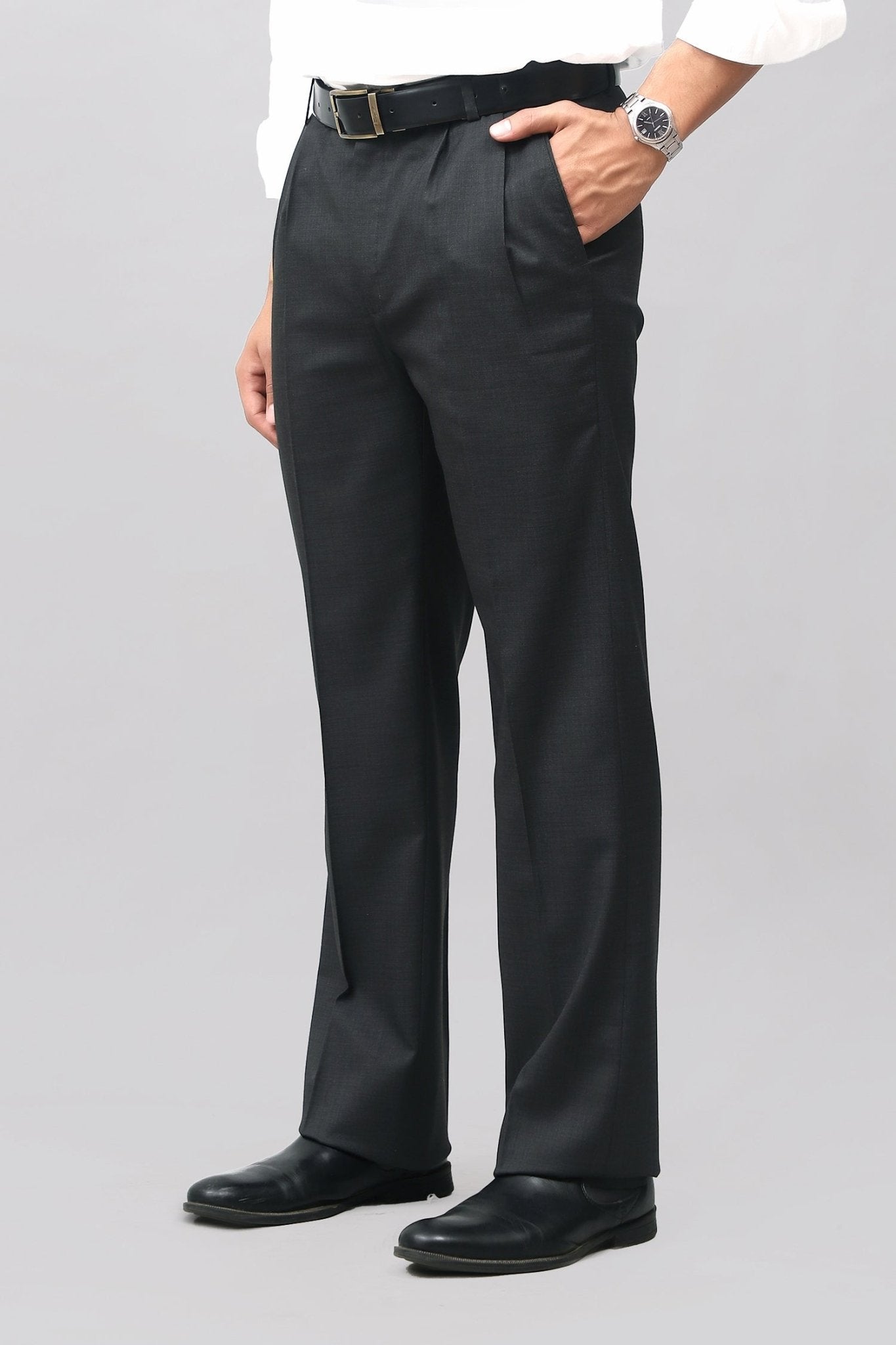 Bluebird Jet Black Pleated Tailored Trouser | Swadesiicart