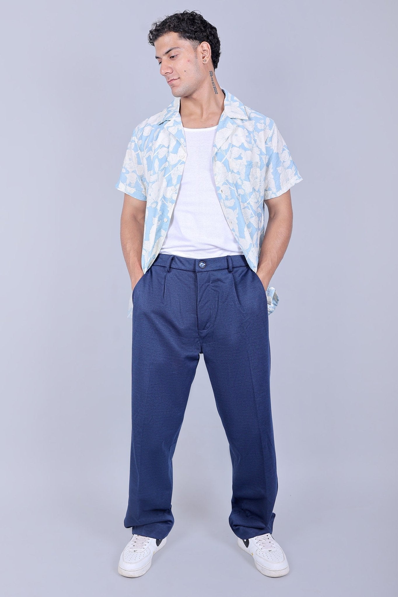 Bluebird korean pleated pant blue color | Swadesiicart