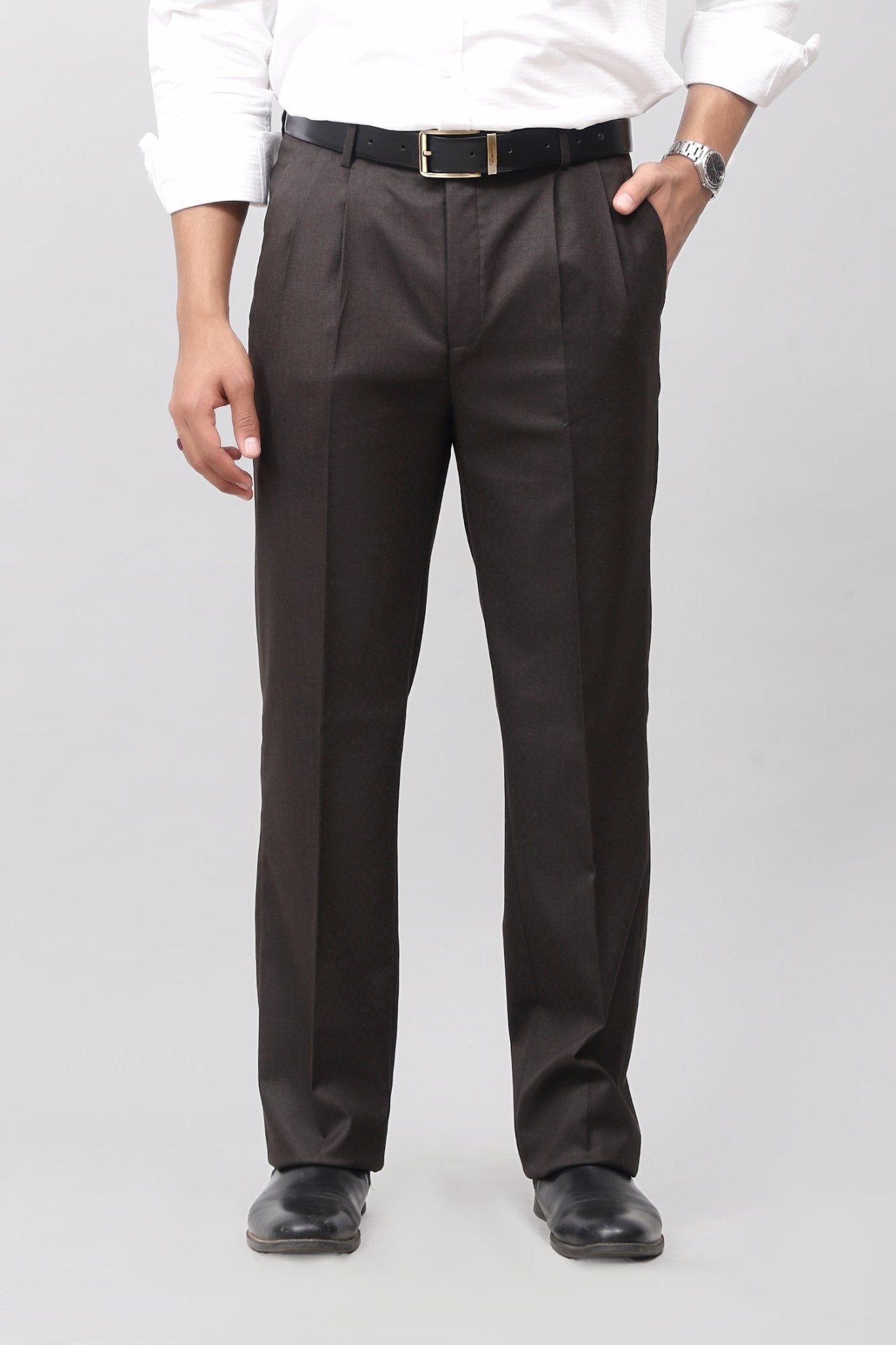 Bluebird Luxe Dark Chocolate Pleated Trouser | Swadesiicart
