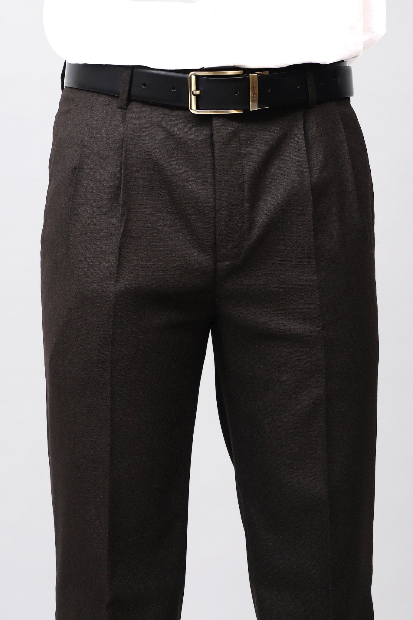 Bluebird Luxe Dark Chocolate Pleated Trouser | Swadesiicart