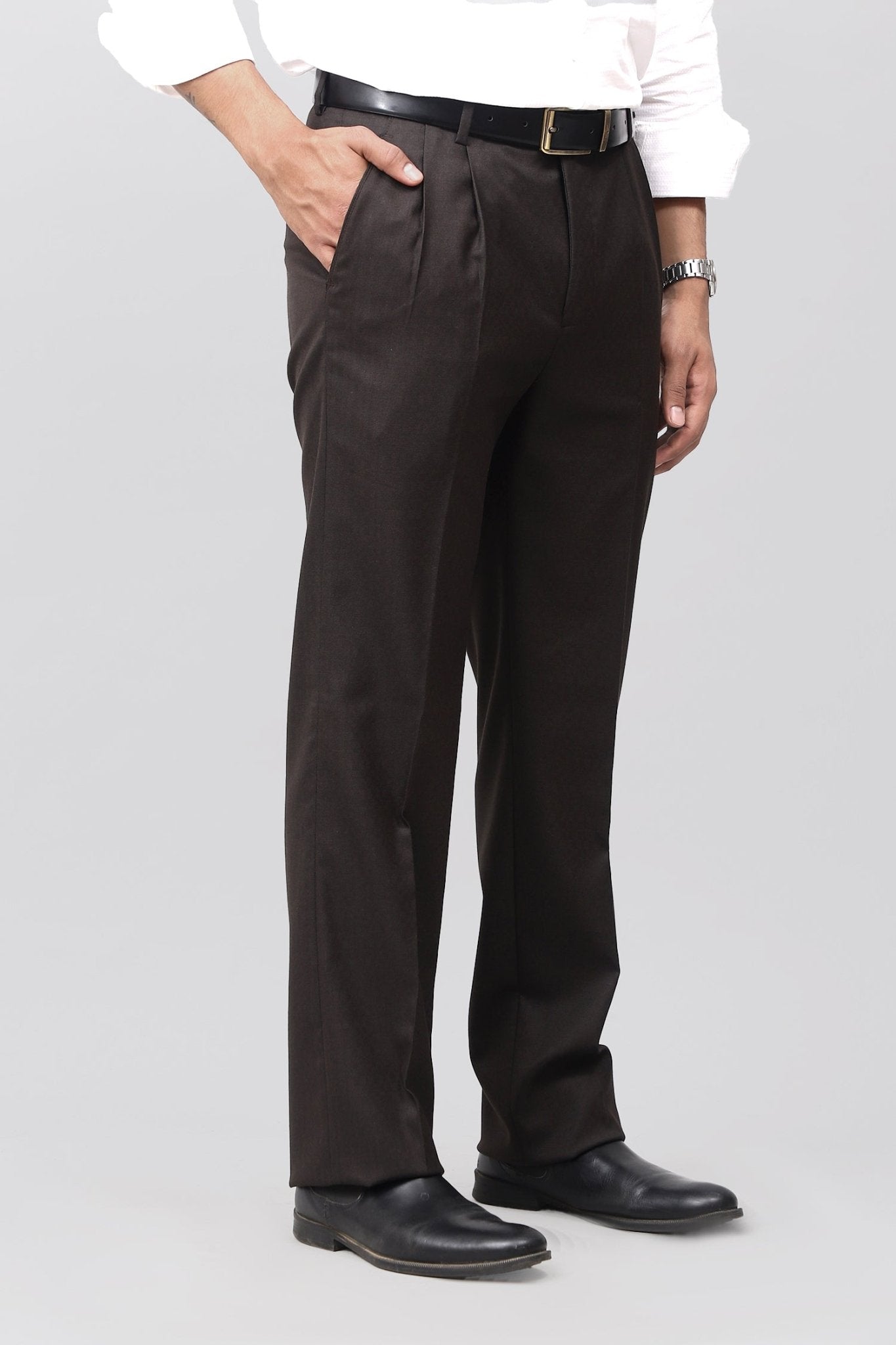Bluebird Luxe Dark Chocolate Pleated Trouser | Swadesiicart