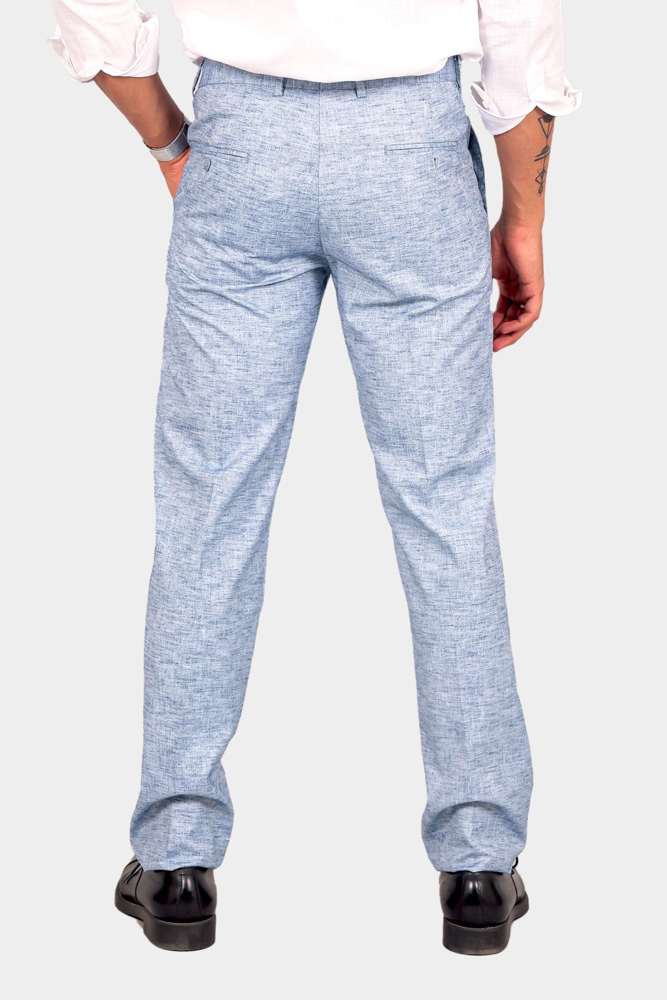 Bluebird Men's Blue Linen Formal Trouser | Swadesiicart