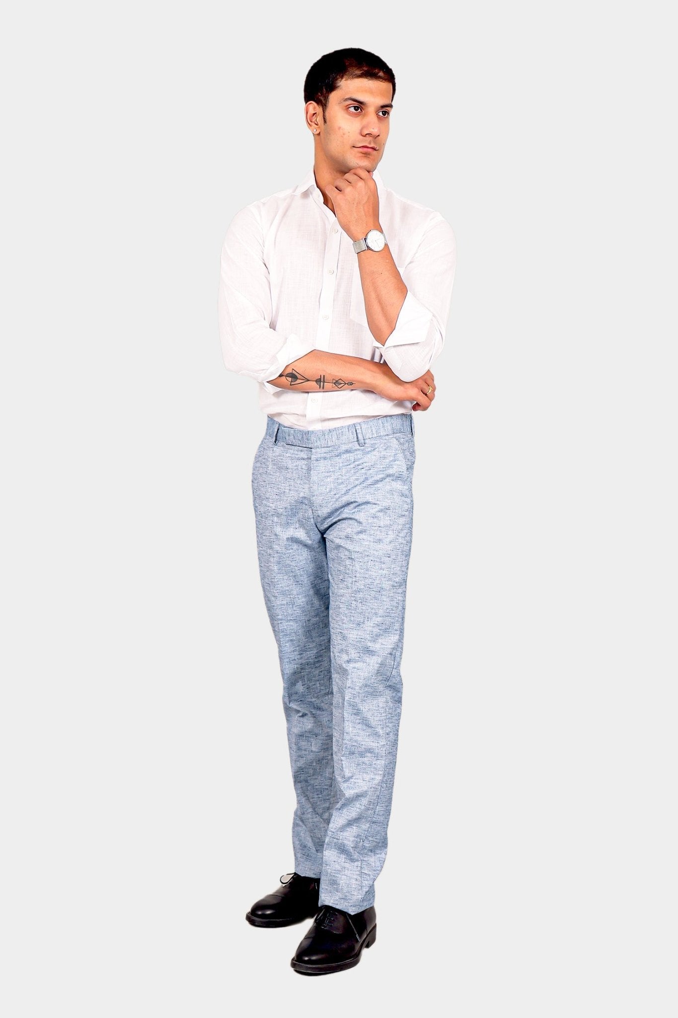 Bluebird Men's Blue Linen Formal Trouser | Swadesiicart