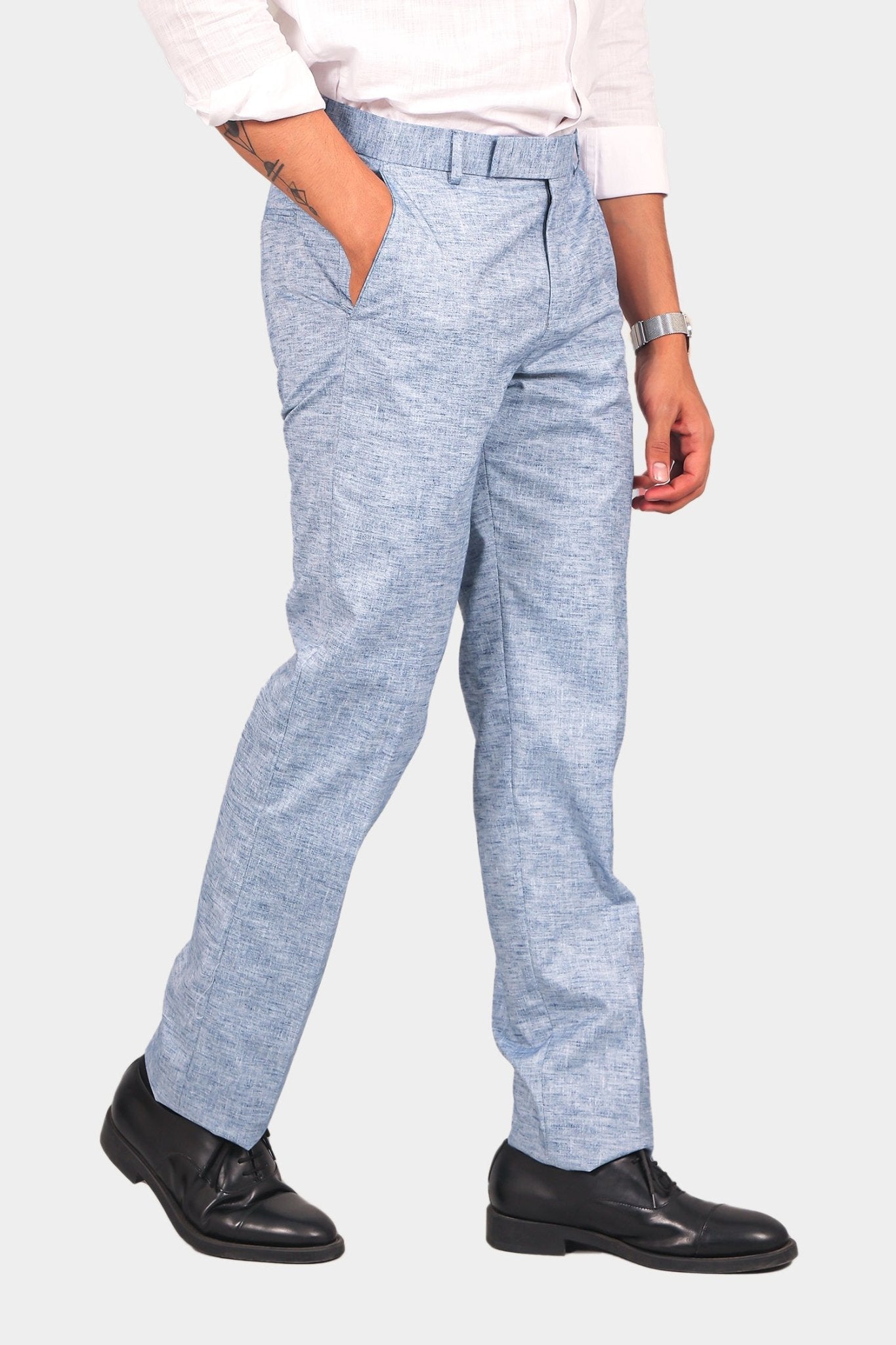 Bluebird Men's Blue Linen Formal Trouser | Swadesiicart
