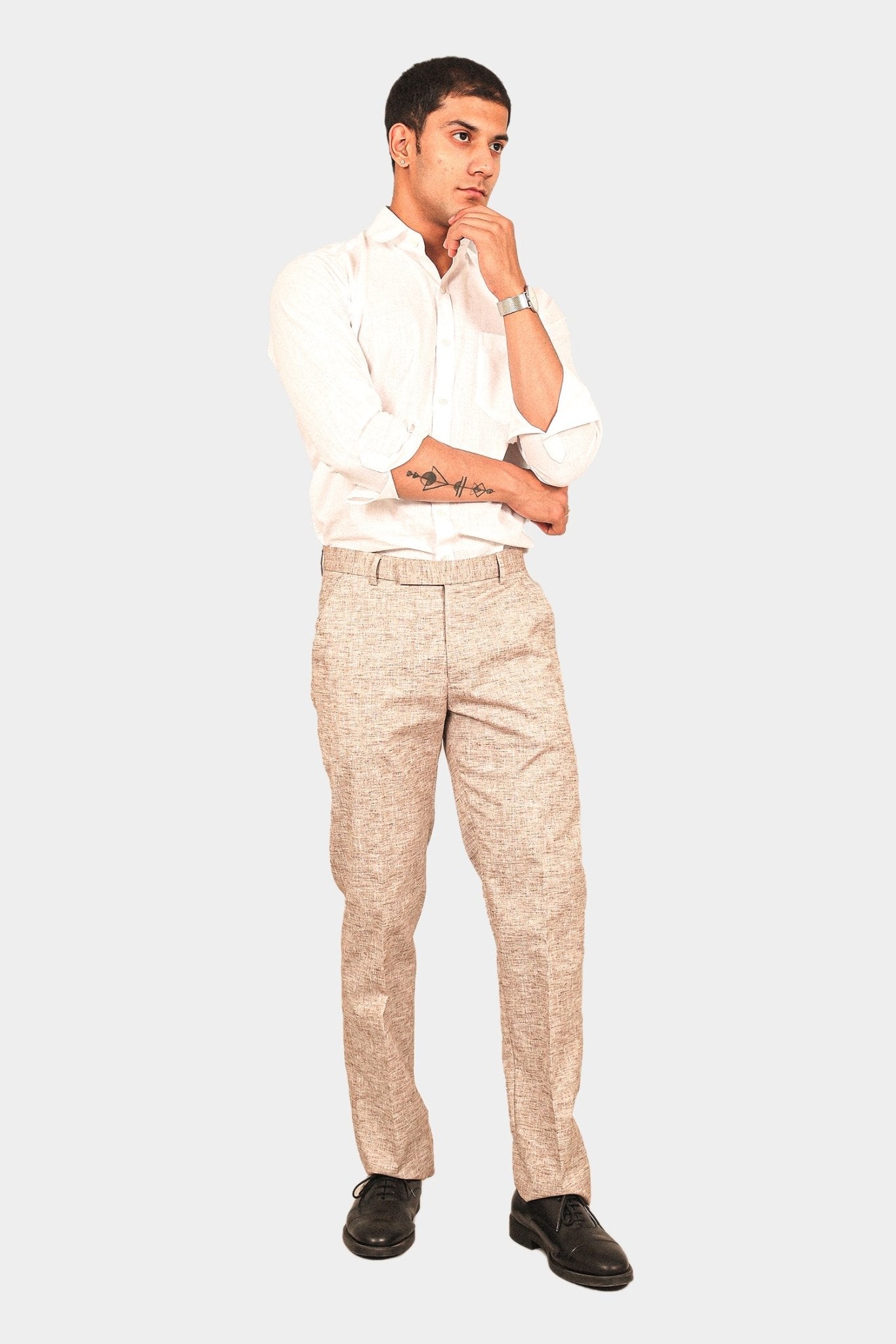 Bluebird Men's Brown Linen Formal Trouser | Swadesiicart