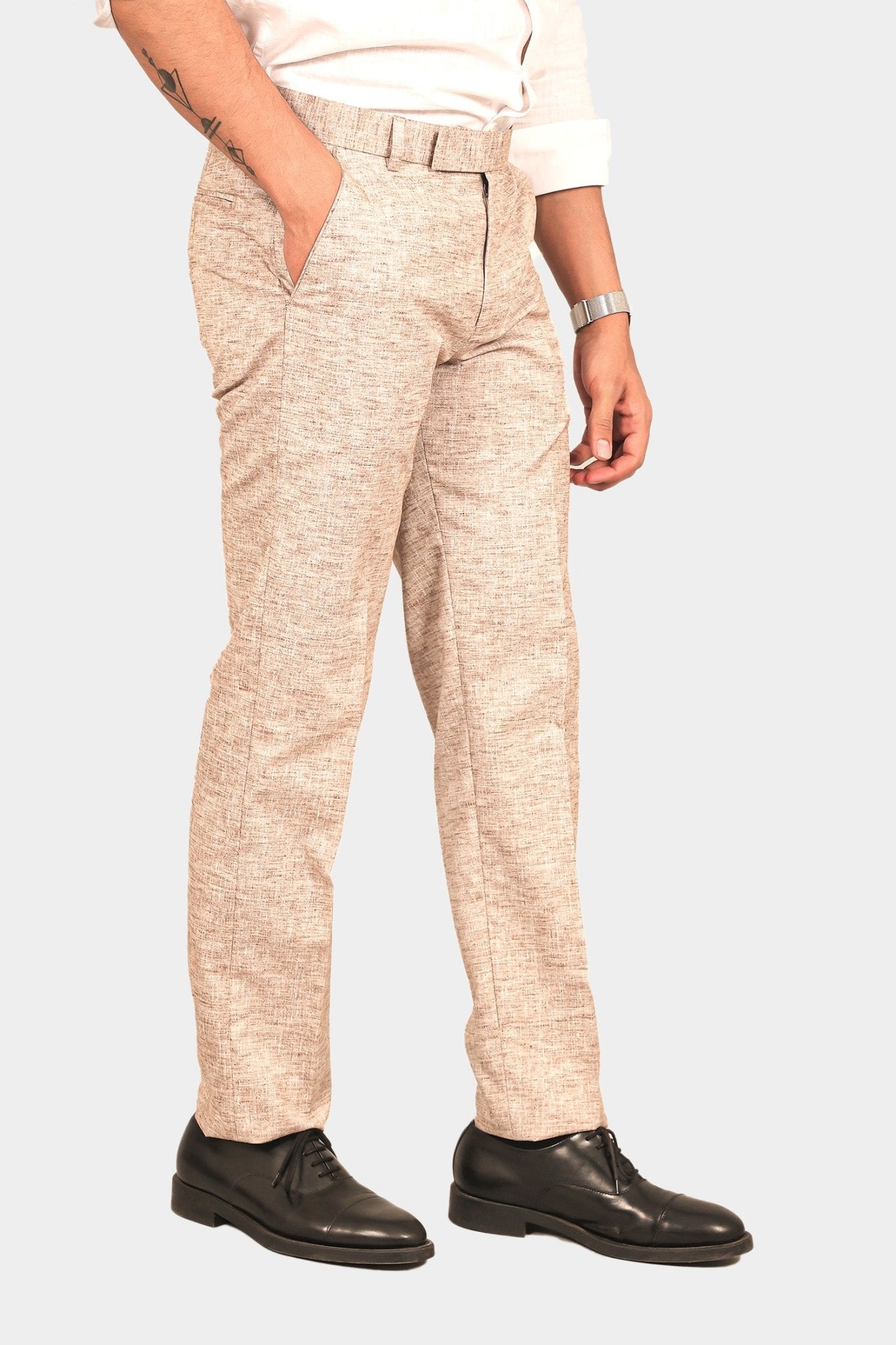 Bluebird Men's Brown Linen Formal Trouser | Swadesiicart