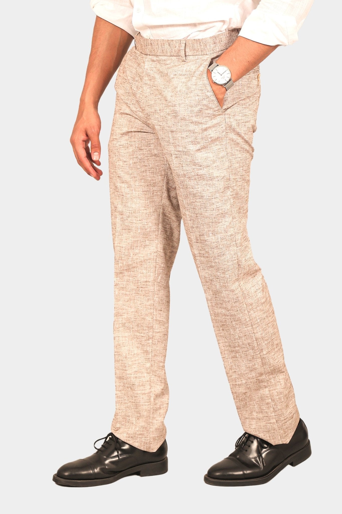 Bluebird Men's Brown Linen Formal Trouser | Swadesiicart