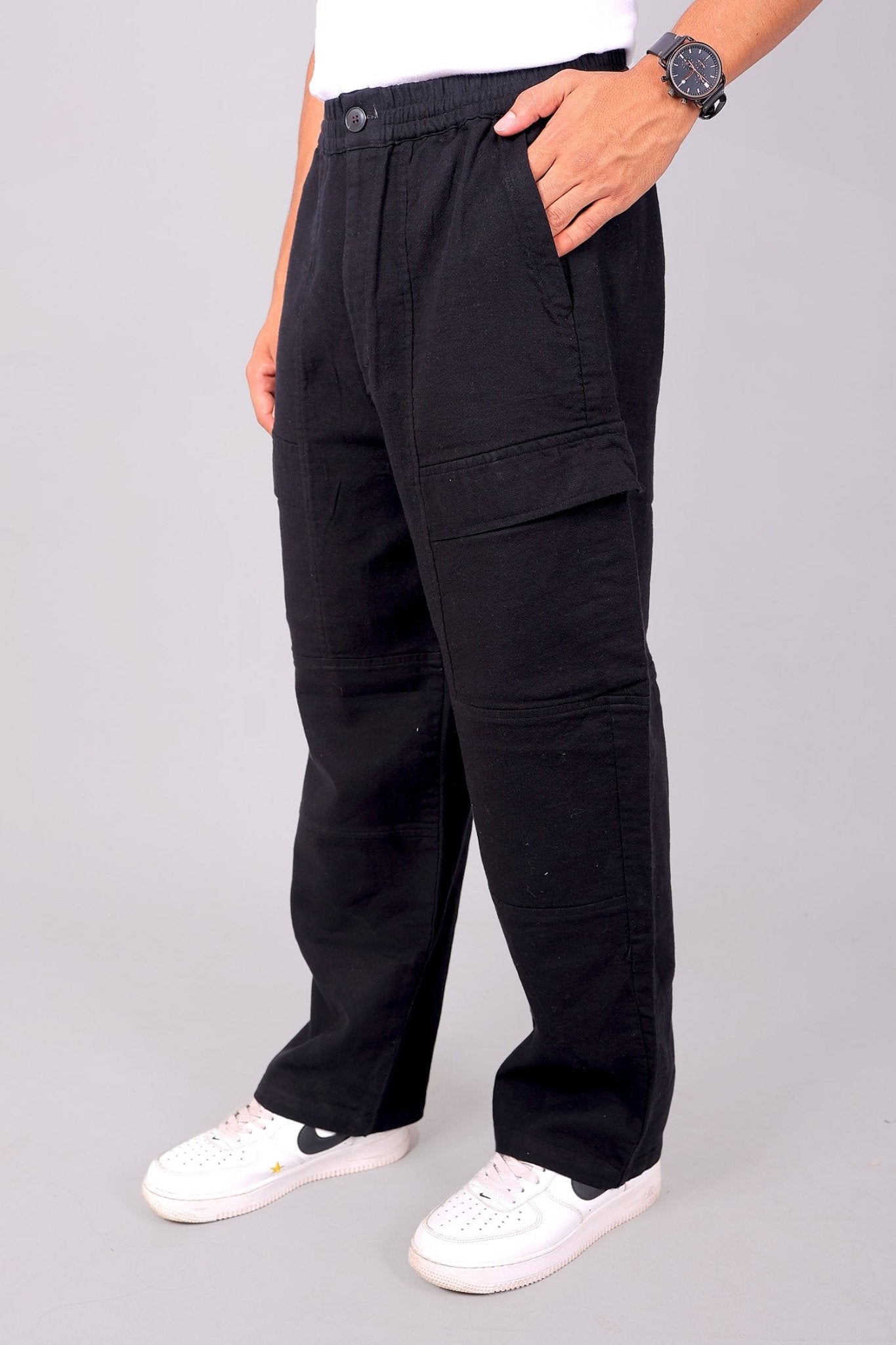 Bluebird Men's Cotton Cargo Pant Loose Fit Black | Swadesiicart