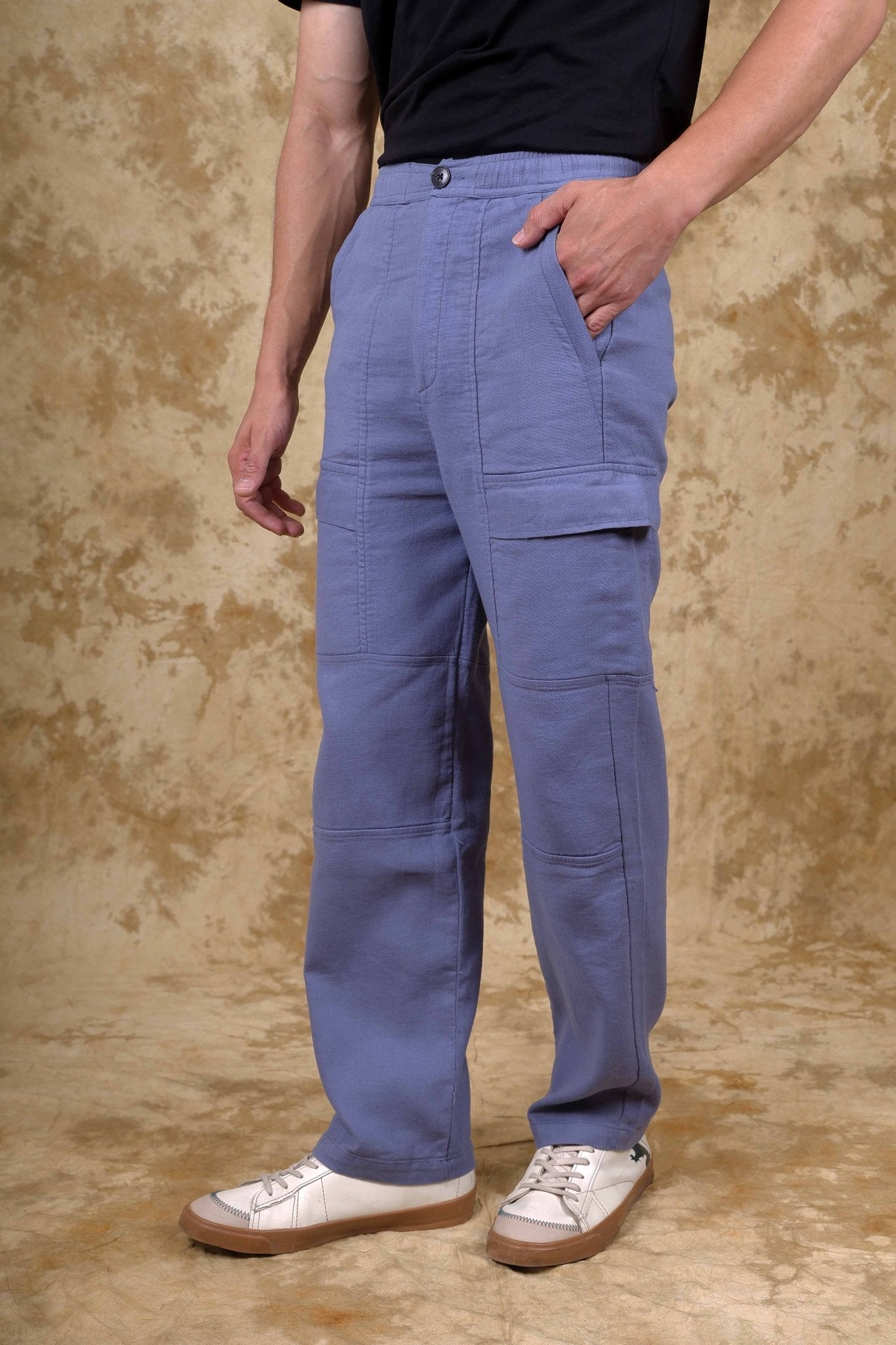 Bluebird Men's Cotton Cargo Pant Loose Fit Blue | Swadesiicart