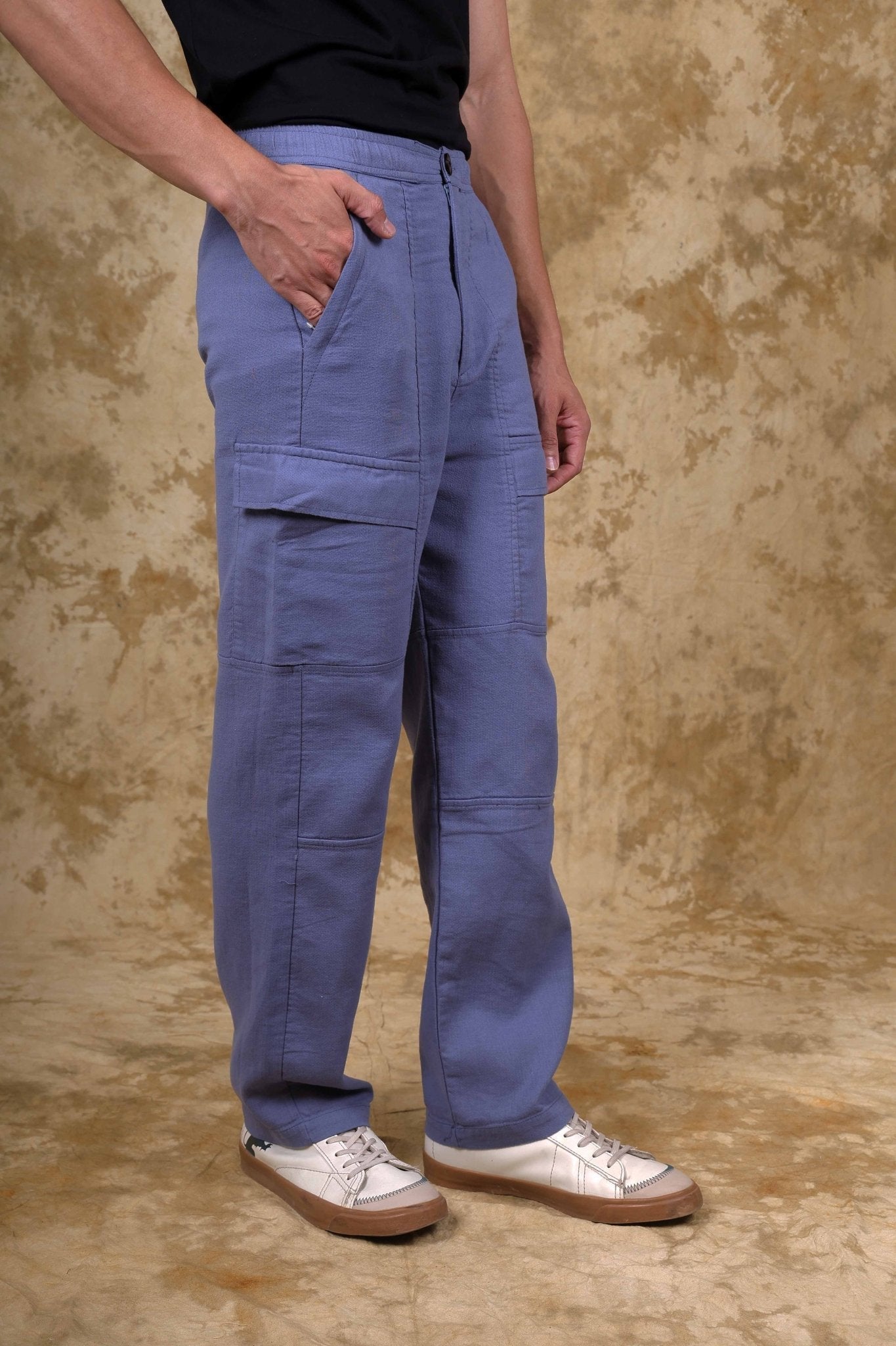 Bluebird Men's Cotton Cargo Pant Loose Fit Blue | Swadesiicart