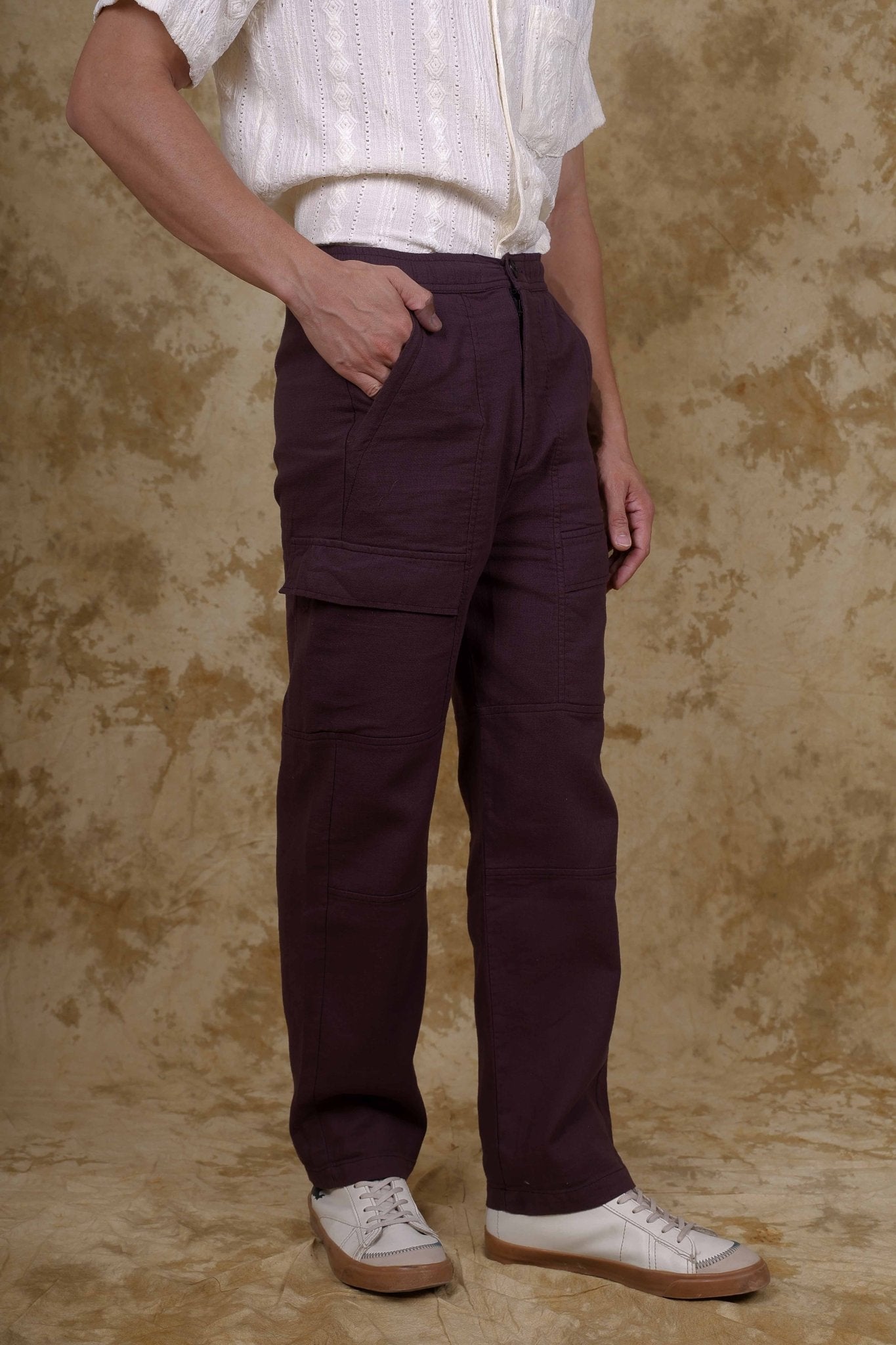 Bluebird Men's Cotton Cargo Pant Loose Fit Maroon | Swadesiicart