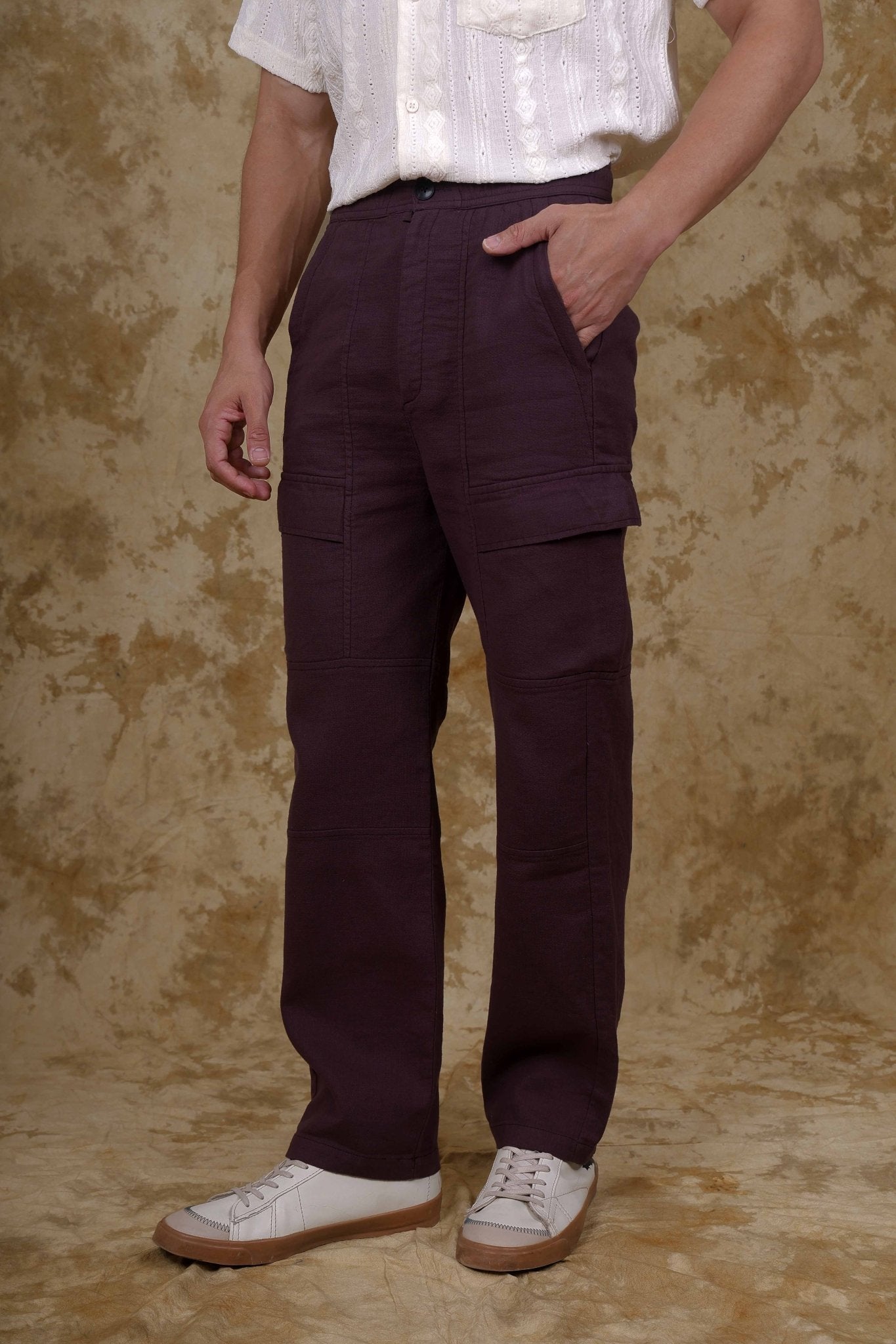 Bluebird Men's Cotton Cargo Pant Loose Fit Maroon | Swadesiicart
