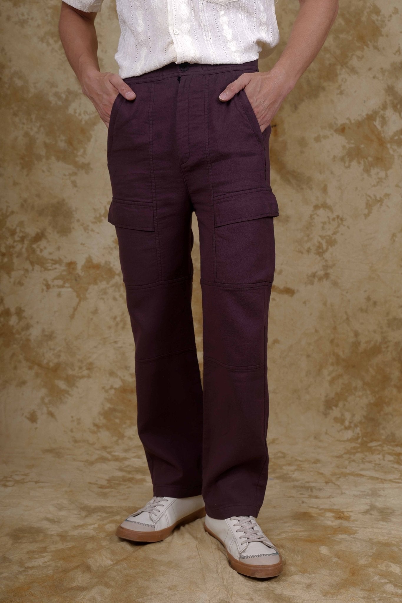 Bluebird Men's Cotton Cargo Pant Loose Fit Maroon | Swadesiicart