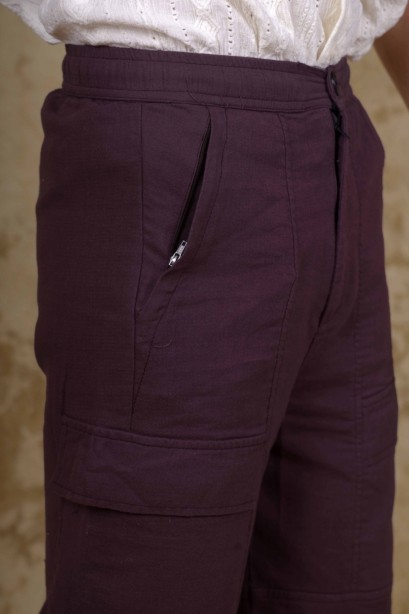 Bluebird Men's Cotton Cargo Pant Loose Fit Maroon | Swadesiicart
