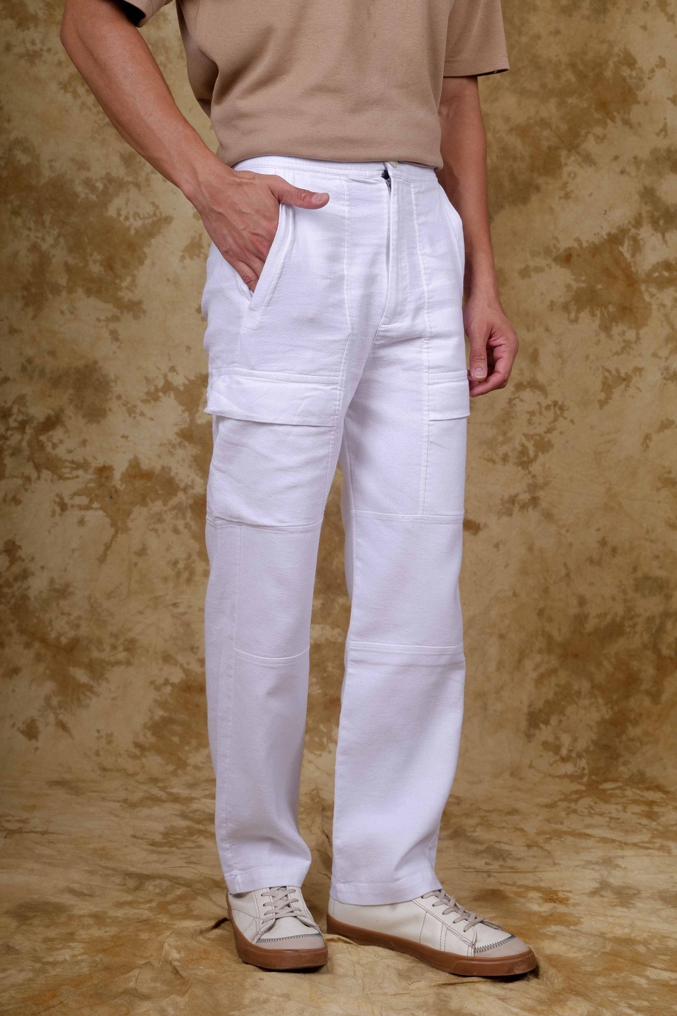 Bluebird Men's Cotton Cargo Pant Loose Fit White | Swadesiicart