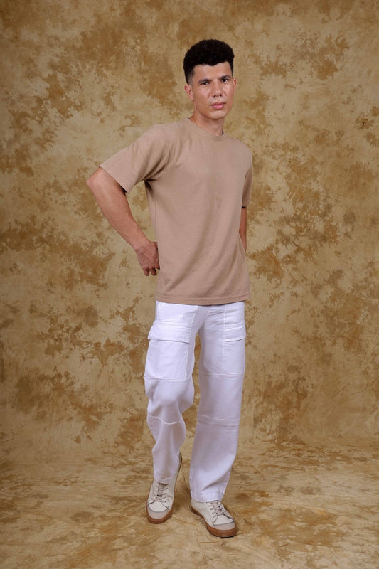 Bluebird Men's Cotton Cargo Pant Loose Fit White | Swadesiicart