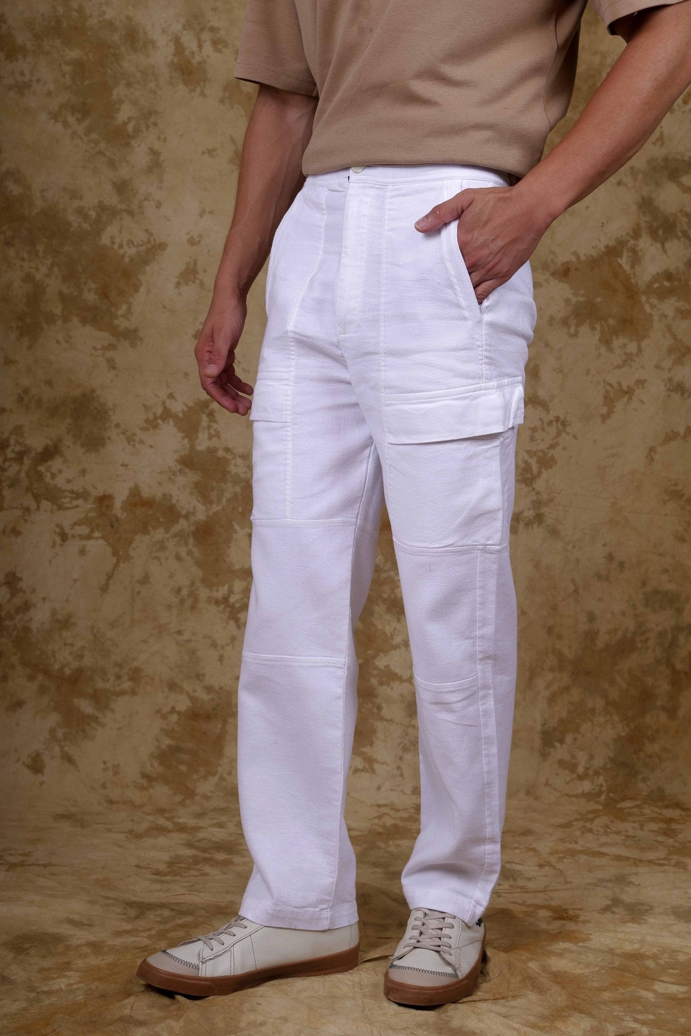 Bluebird Men's Cotton Cargo Pant Loose Fit White | Swadesiicart