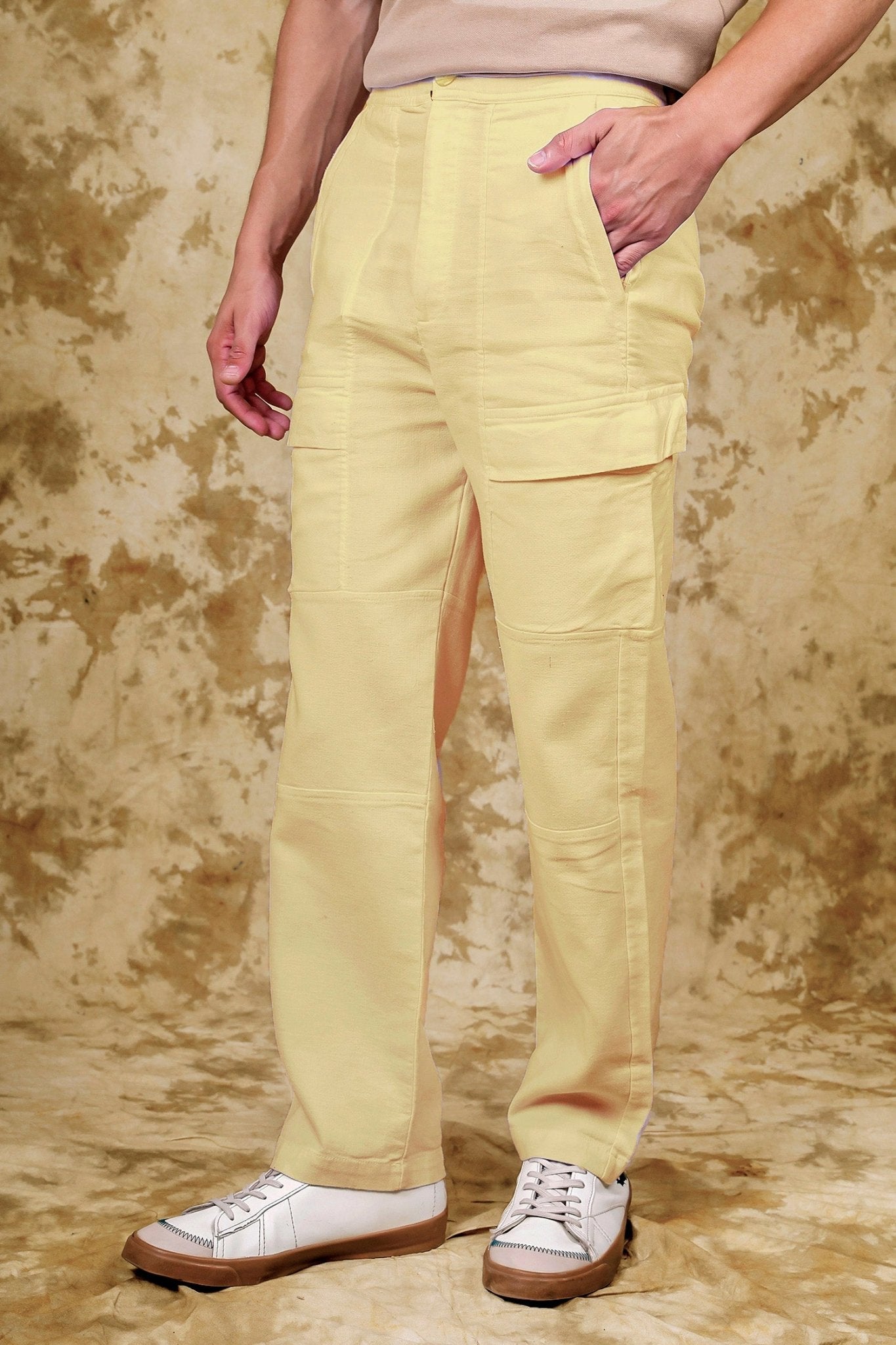 Bluebird Men's Cotton Cargo Pants Loose Fit Beige | Swadesiicart