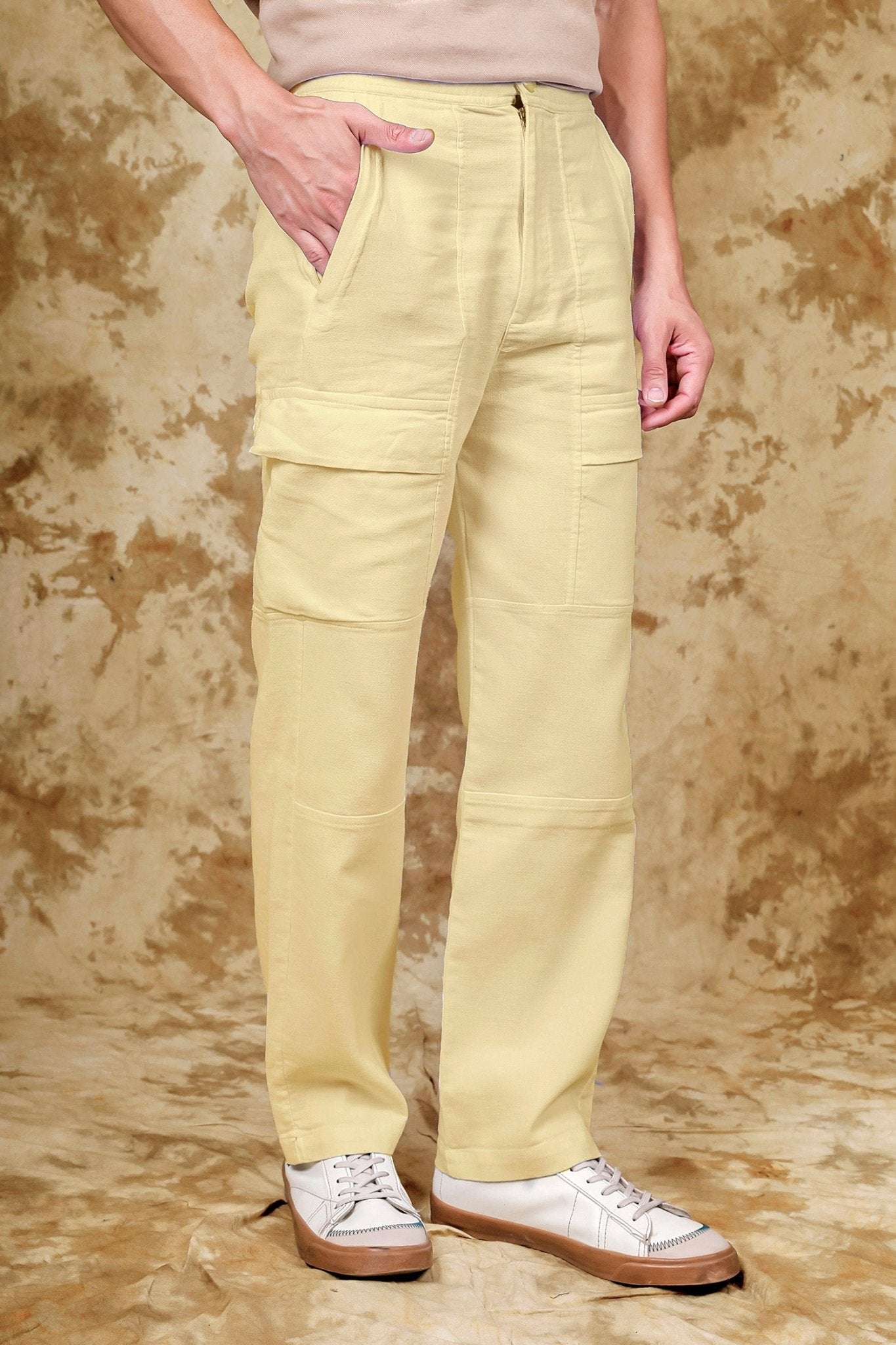 Bluebird Men's Cotton Cargo Pants Loose Fit Beige | Swadesiicart