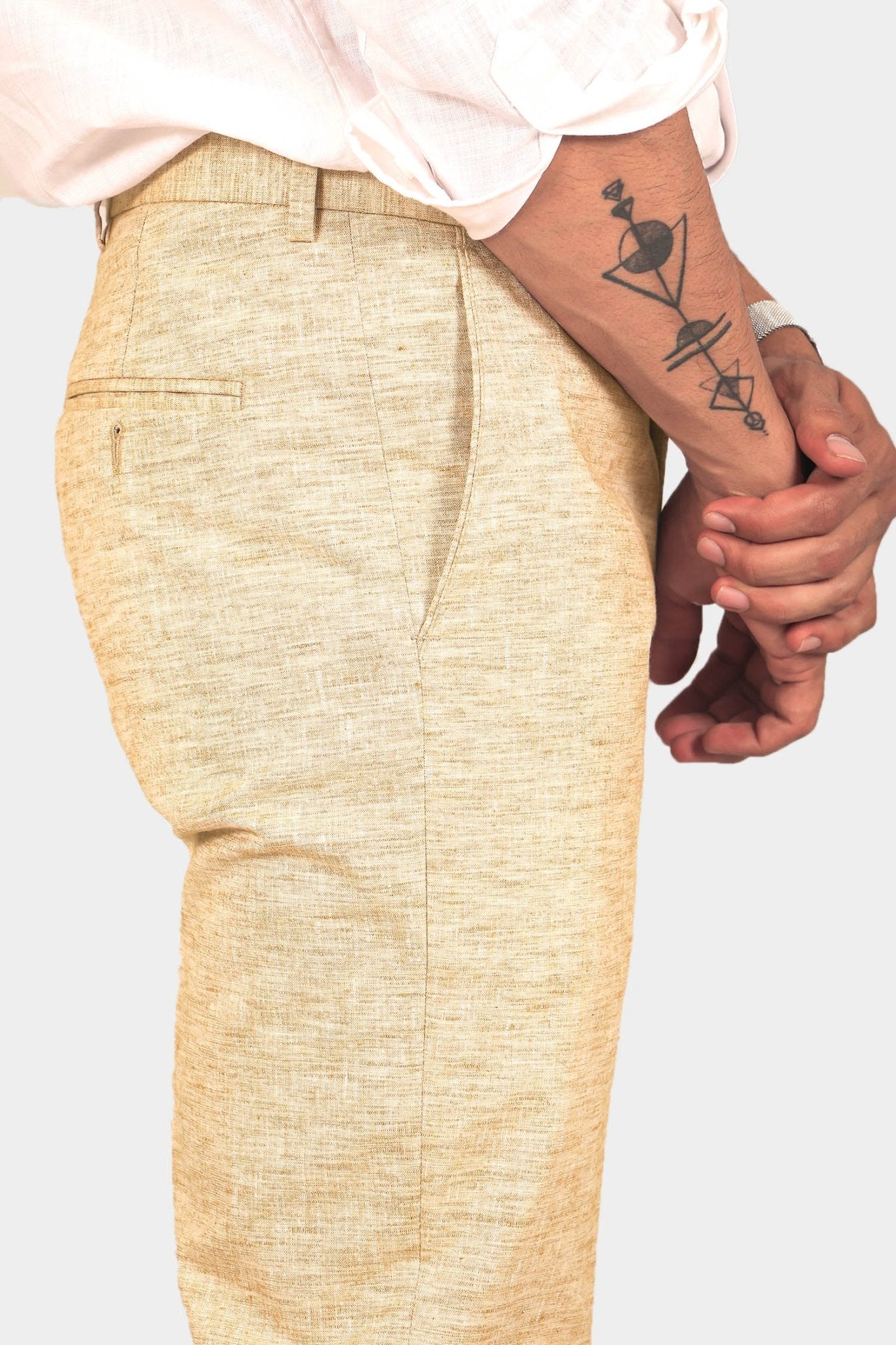 Bluebird Men's Cream Linen Formal Trouser | Swadesiicart