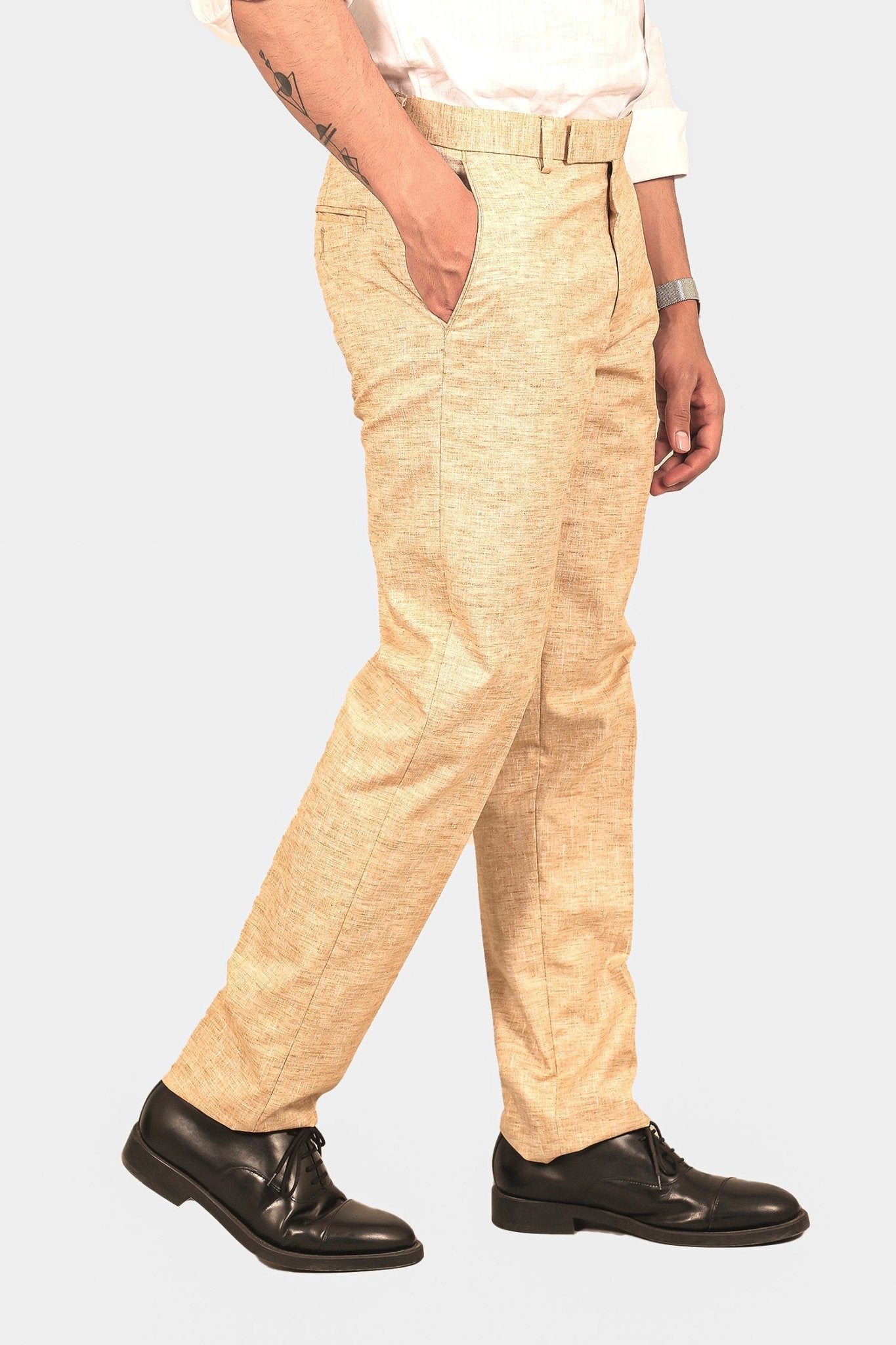 Bluebird Men's Cream Linen Formal Trouser | Swadesiicart
