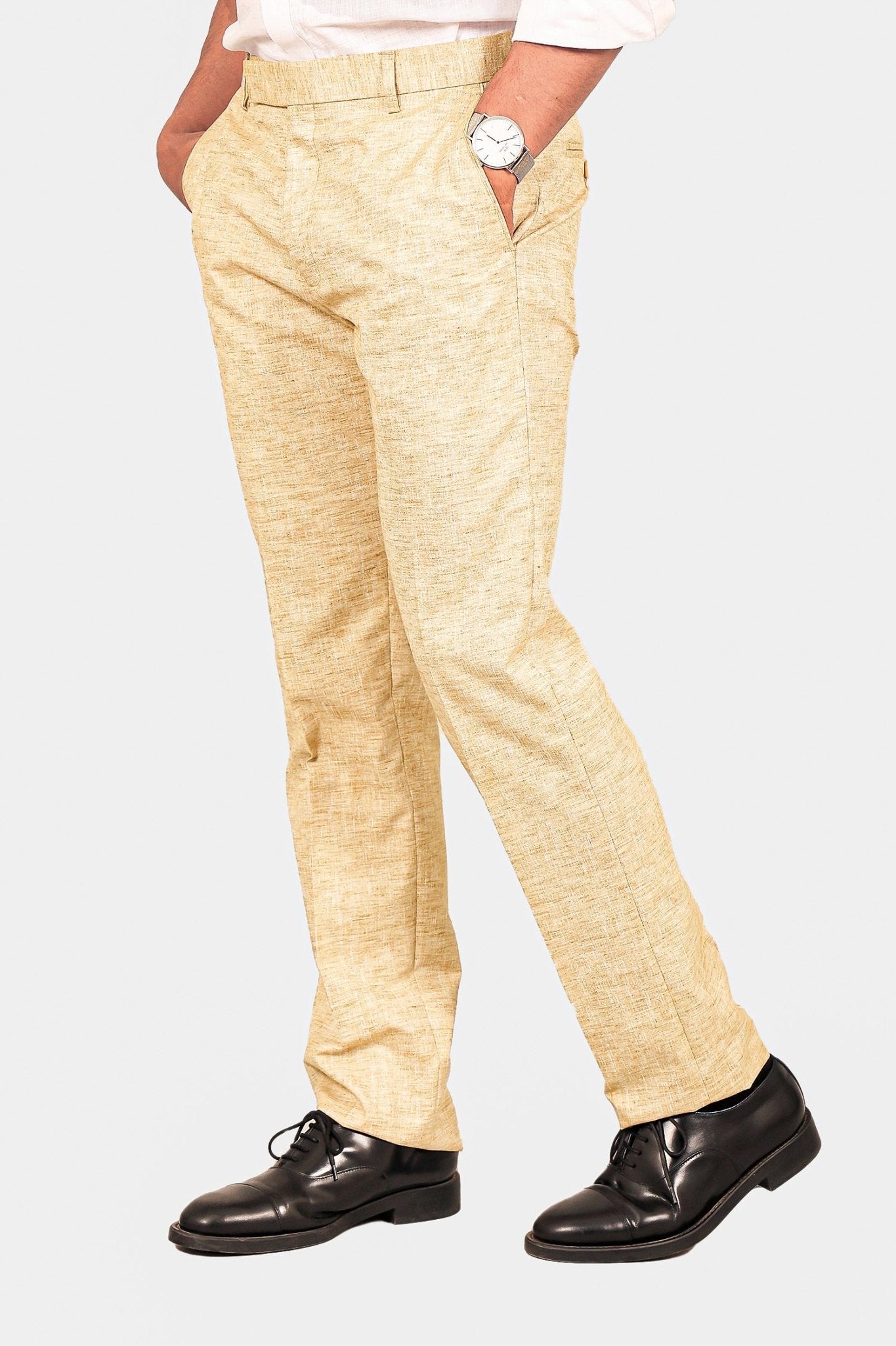 Bluebird Men's Cream Linen Formal Trouser | Swadesiicart