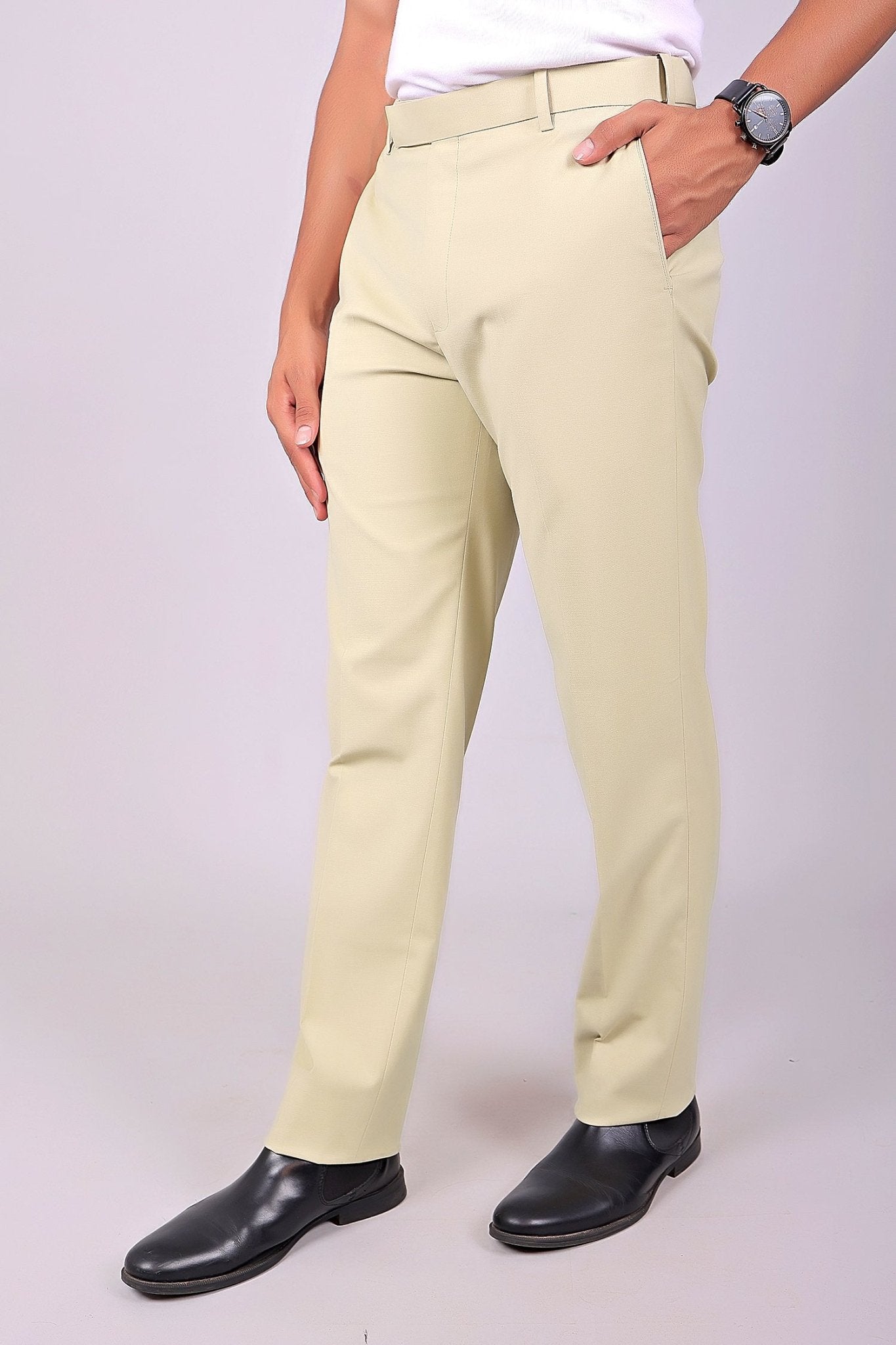 Bluebird Men's Cream Stretch Band Trousers | Swadesiicart