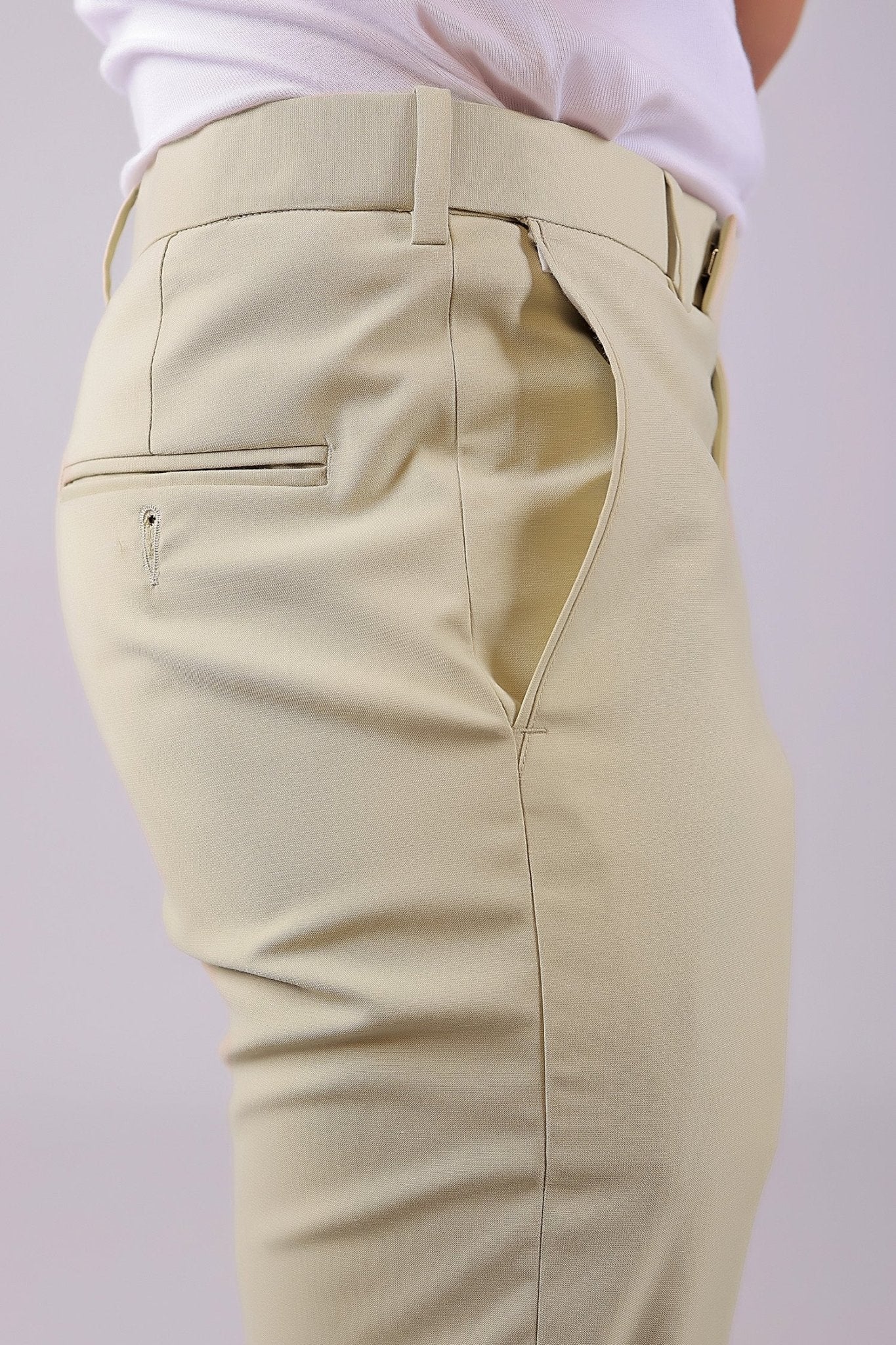 Bluebird Men's Cream Stretch Band Trousers | Swadesiicart
