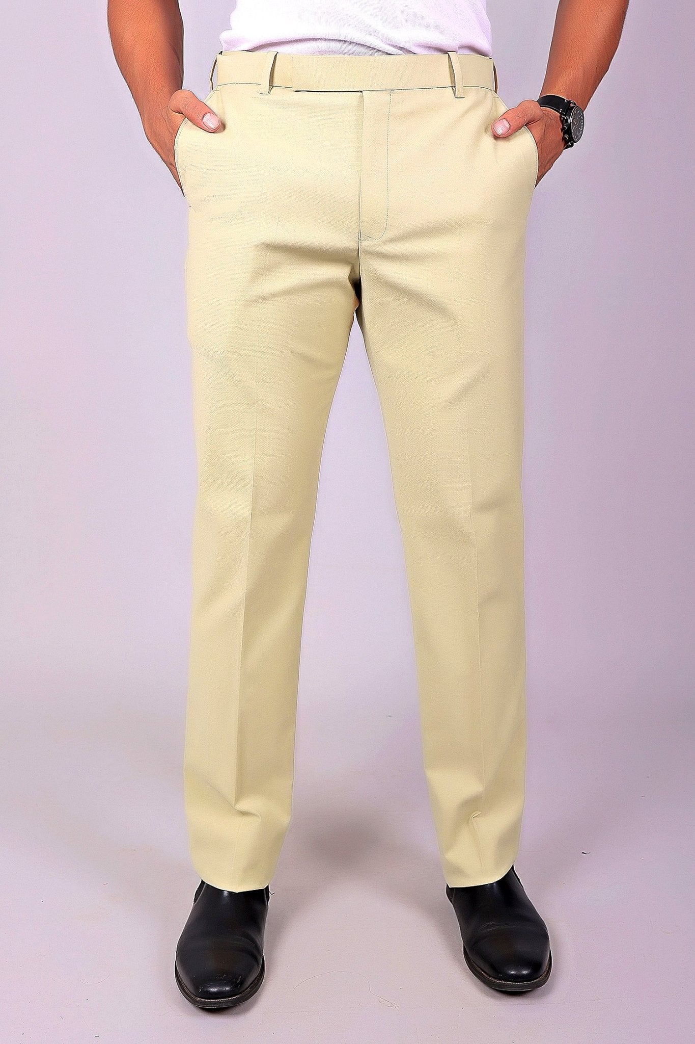 Bluebird Men's Cream Stretch Band Trousers | Swadesiicart